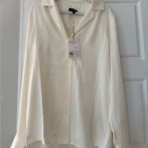 Quince Washable Stretch Silk Notch Collar Blouse - Ivory - XS